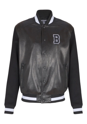 Balmain varsity leather bomber jacket - Black