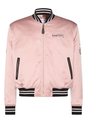 Alexander McQueen rose-embroidery satin bomber jacket - Pink