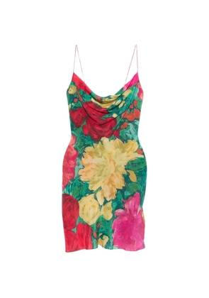 Balmain floral-print cowl-neck mini dress - Green