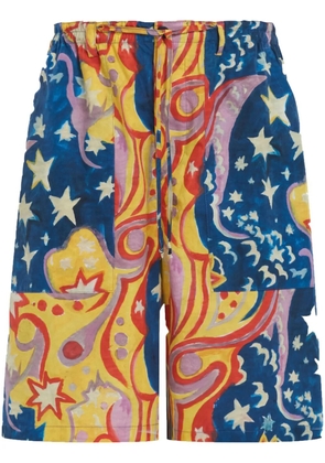 Marni graphic-print drop-crotch shorts - Blue