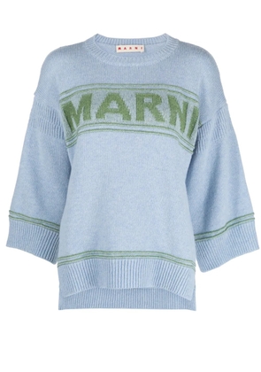 Marni intarsia-logo virgin-wool sweater - Blue