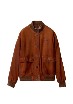 Miu Miu logo-detail suede jacket - Brown