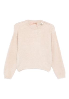 Nº21 embellished fluffy sweater - Neutrals