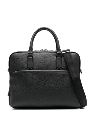 BOSS logo-debossed leather laptop bag - Black