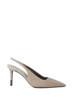 Brunello Cucinelli suede Monili slingback pumps - Neutrals