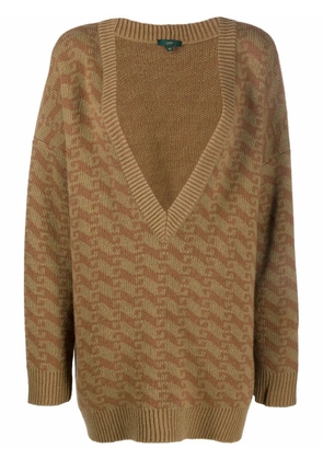 Jejia jacquard V-neck knitted jumper - Brown