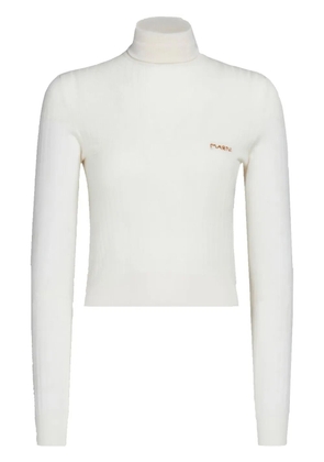 Marni logo-embroidered ribbed jumper - White