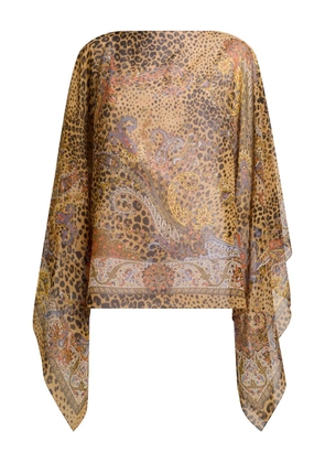 ETRO paisley-motif animal-print silk poncho - Brown