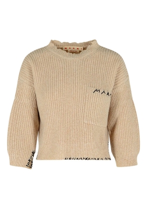 Marni logo-embroidered side-split sweater - Neutrals