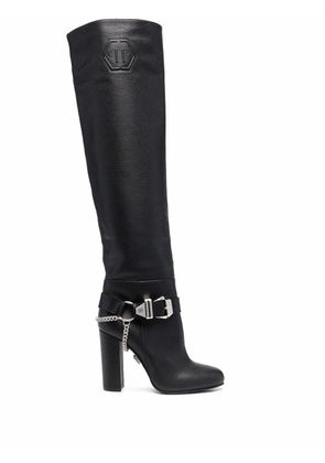 Philipp Plein buckle-detail knee-high boots - Black