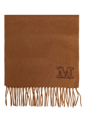 Max Mara logo-embroidered fringed-edge scarf - Brown