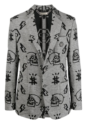 Philipp Plein graphic-print blazer - Grey