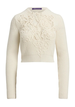 Ralph Lauren Collection rose-embroidery ribbed sweater - Neutrals
