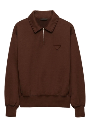 Prada triangle-logo half-zip polo shirt - Brown