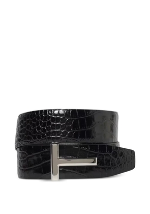 TOM FORD T-bar animal-effect leather belt - Black