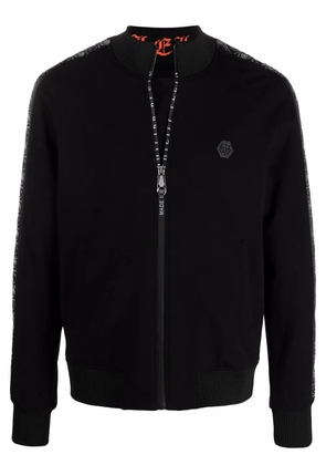 Philipp Plein skull-motif stripe bomber jacket - Black