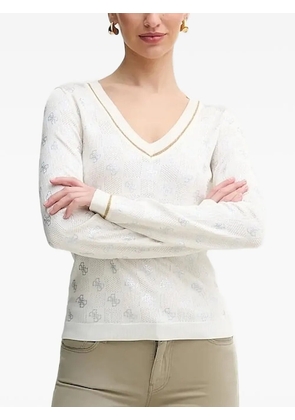 GUESS USA logo-pattern V-neck sweater - White