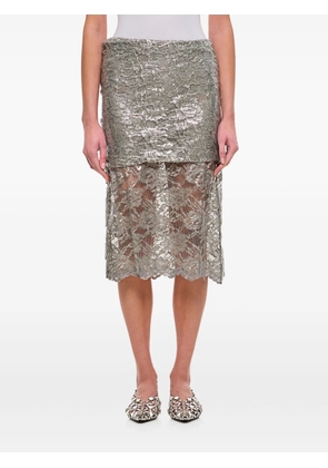 The Attico lace overlay metallic-sheen skirt - Silver