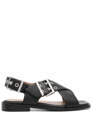 GANNI crossover-strap bucked sandals - Black