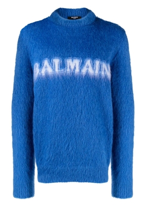 Balmain logo-print brushed-finish jumper - Blue