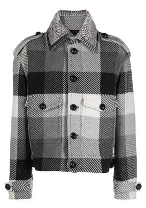ETRO plaid-check button-up wool blend jacket - Black