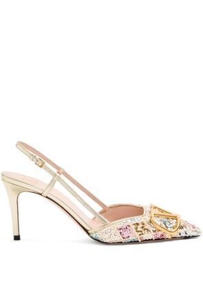 Valentino Garavani 80mm sequin-embellished slingback pumps - Neutrals