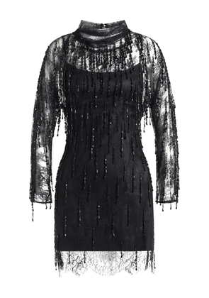 Alberta Ferretti lace beaded-fringes midi dress - Black