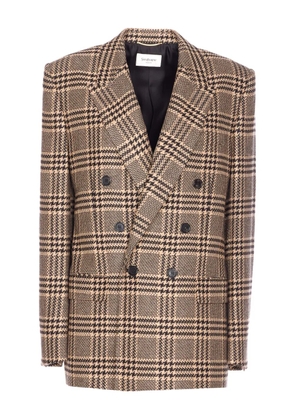 Saint Laurent double-breasted check blazer - Brown
