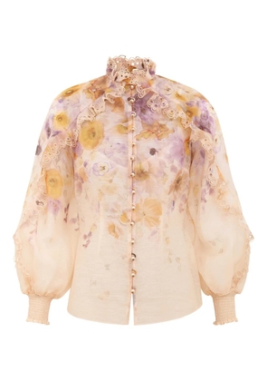 ZIMMERMANN Memento ruffled floral-print blouse - Neutrals