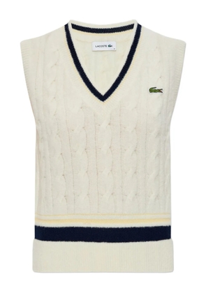 Lacoste cable-knit v-neck top - Neutrals