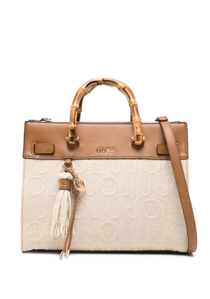 LIU JO Medium bamboo jacquard tote bag - Neutrals