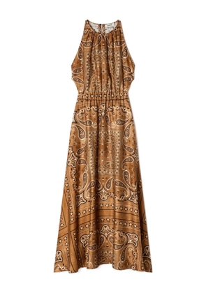 SANDRO paisley-pattern tie-detail midi dress - Brown
