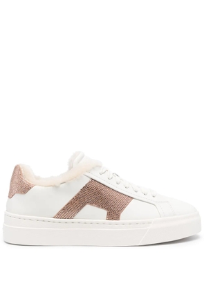 Santoni rhinestone-embellished leather sneakers - White