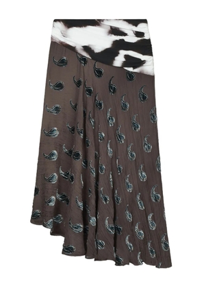 Tory Burch paisley-pattern asymmetric midi skirt - Brown
