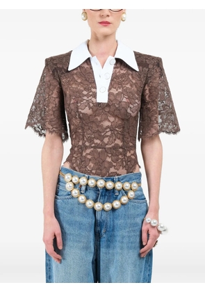 Rowen Rose lace short-sleeves polo shirt - Brown