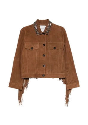 ERMANNO FIRENZE crystal-embellished fringed-detail jacket - Brown
