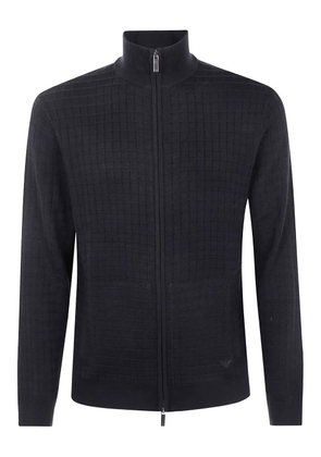 Emporio Armani grid-pattern zip-up cardigan - Black