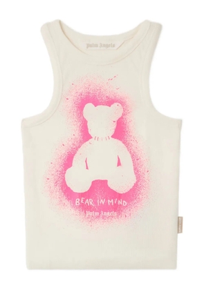 Palm Angels spray-bear ribbed tank top - White