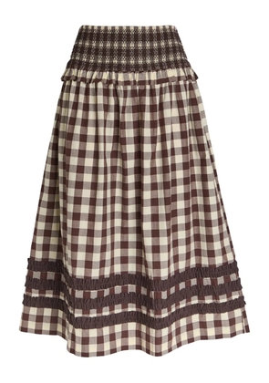 DAMSON MADDER Ava check-pattern ruffled midi skirt - Brown