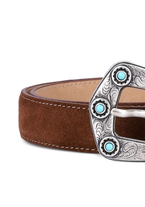 Fabrizio Mancini engraved-buckle suede belt - Brown
