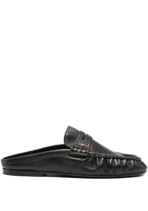 Saint Laurent ruched logo mules - Brown