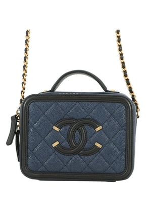 CHANEL Pre-Owned 2019 Small Bicolor Caviar CC Filigree Vanity Case satchel - Blue