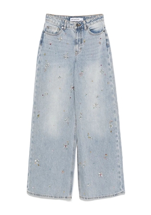 Self-Portrait crystal-embellished wide-leg jeans - Blue