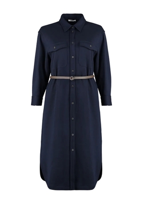Peserico belted flap-pocket midi shirt dress - Blue