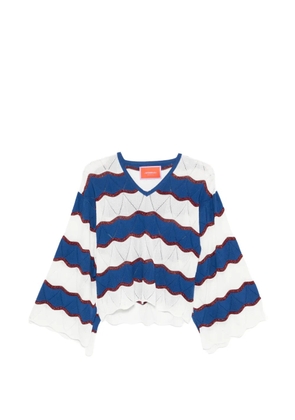 La DoubleJ wave-pattern V-neck sweater - White