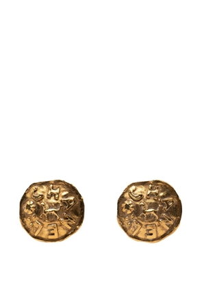 CHANEL Pre-Owned 1980-1990 Gold Plated Logo and Lion Clip On Earrings costume earrings