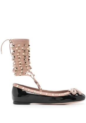 Valentino Garavani Rockstud lace-up leather ballerinas - Black