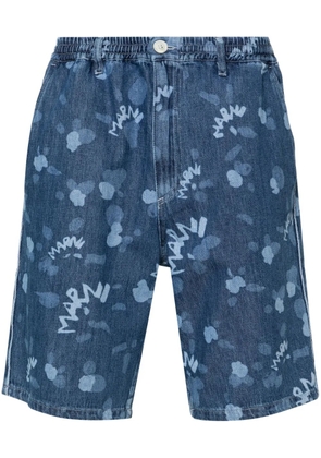 Marni all-over logo-print denim shorts - Blue