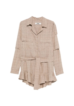 PNK plaid-pattern belted dress - Neutrals