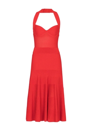 Balmain halterneck pleated knitted dress - Red